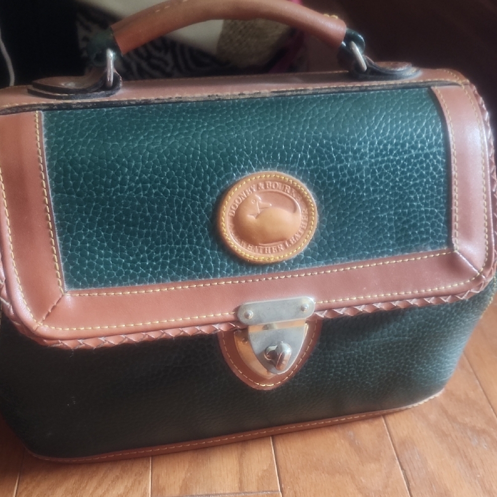 Dooney & Bourke Green and Brown Satchel with Gold Hardware